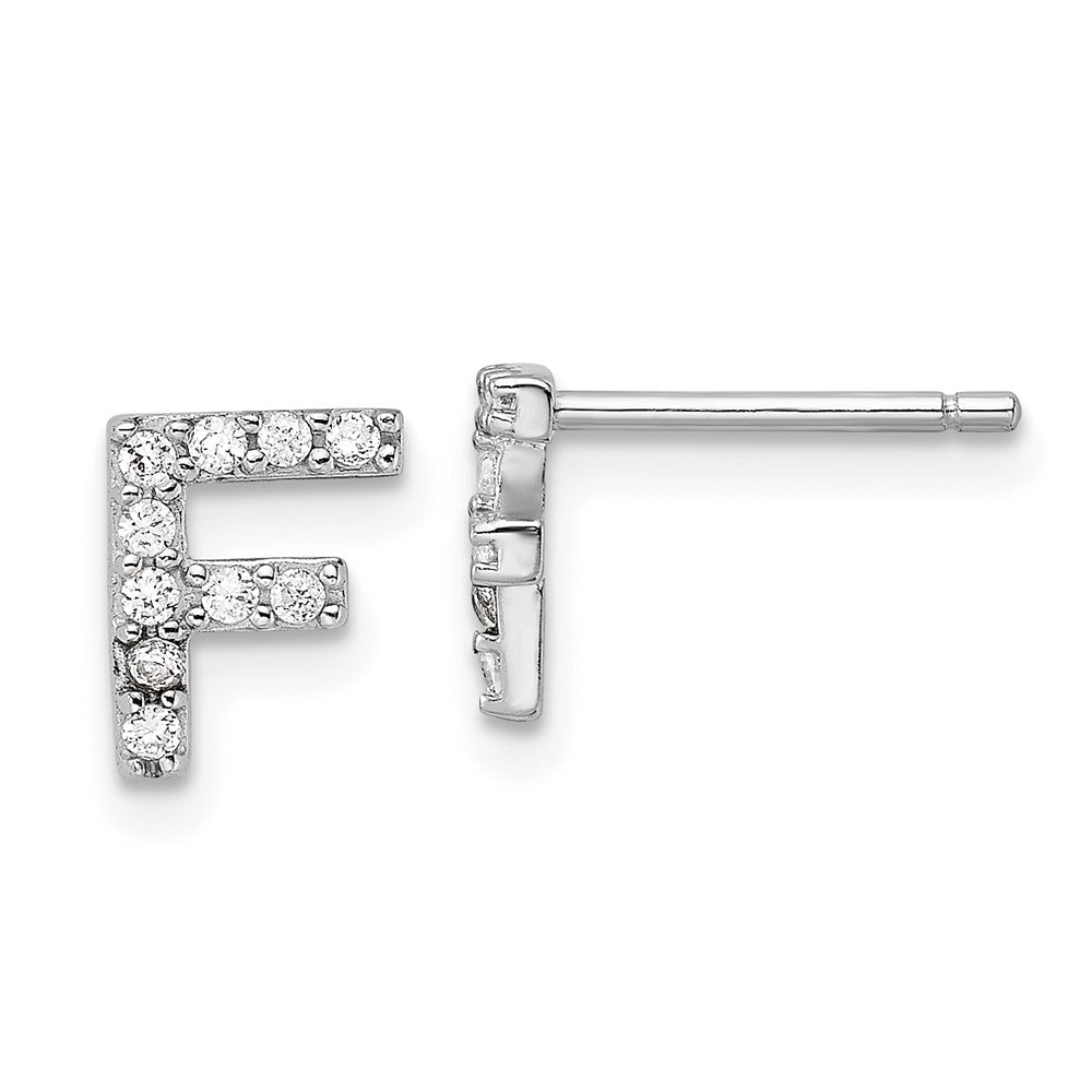 QCM1867F Cheryl M Sterling Silver Rhodium-plated Polished Letter F CZ Initial Post Earrings