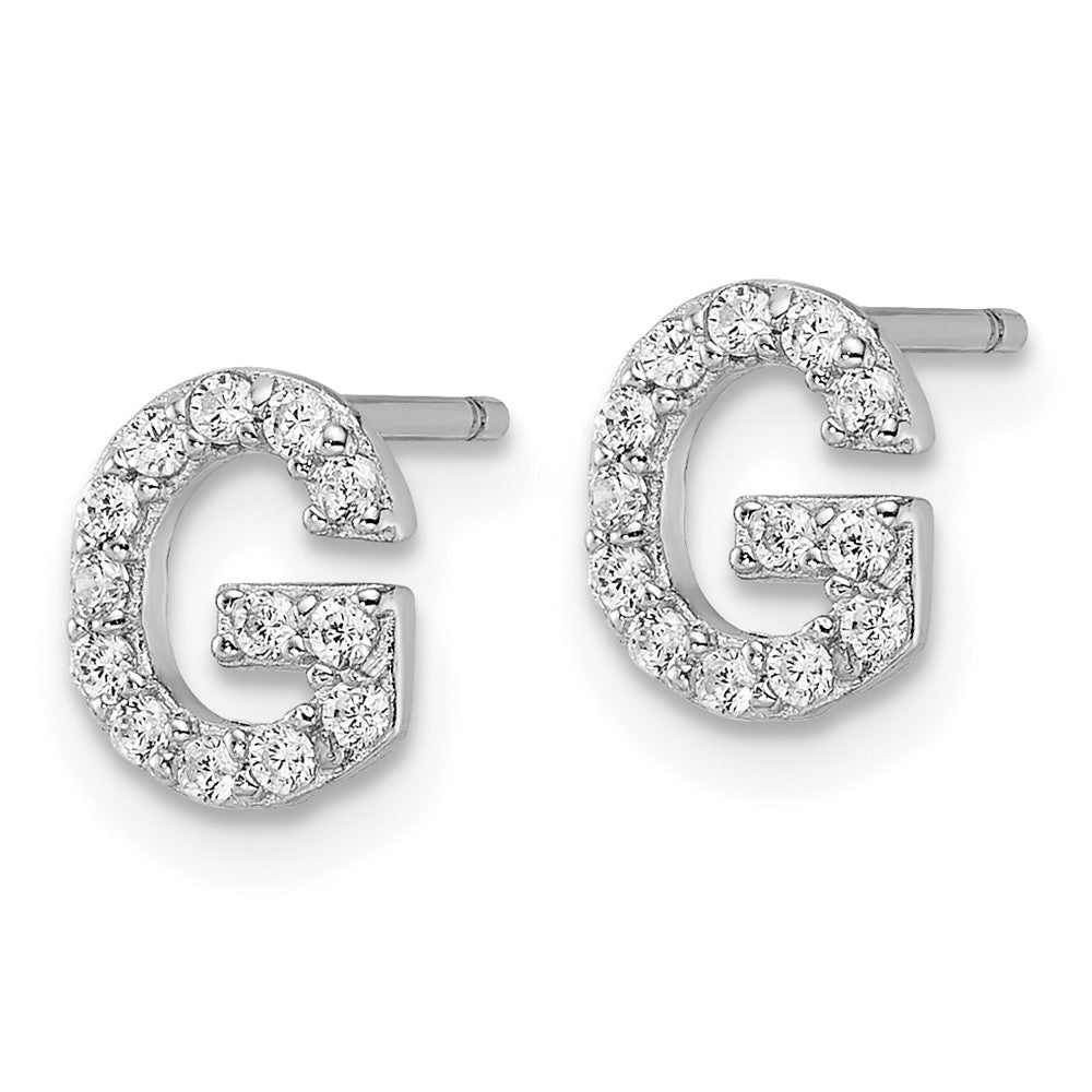 QCM1867G Cheryl M Sterling Silver Rhodium-plated Polished Letter G CZ Initial Post Earrings
