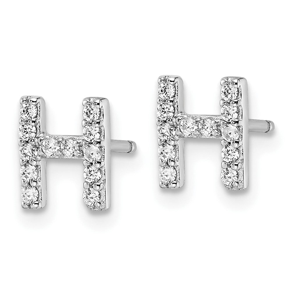 QCM1867H Cheryl M Sterling Silver Rhodium-plated Polished Letter H CZ Initial Post Earrings