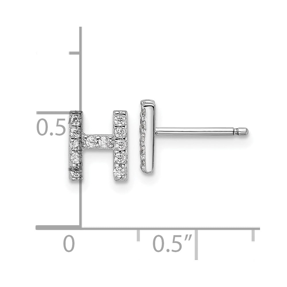 QCM1867H Cheryl M Sterling Silver Rhodium-plated Polished Letter H CZ Initial Post Earrings
