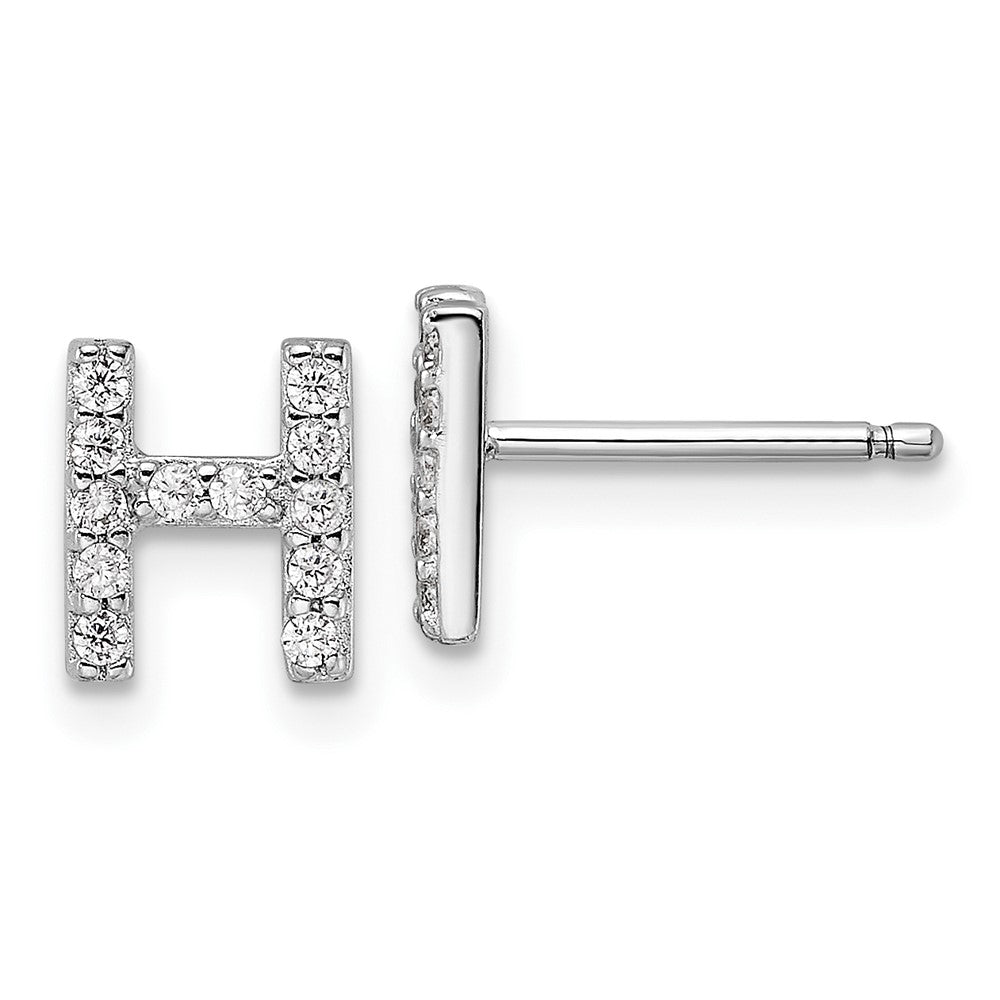 QCM1867H Cheryl M Sterling Silver Rhodium-plated Polished Letter H CZ Initial Post Earrings