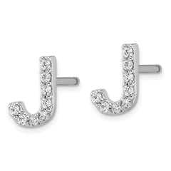 QCM1867J Cheryl M Sterling Silver Rhodium-plated Polished Letter J CZ Initial Post Earrings