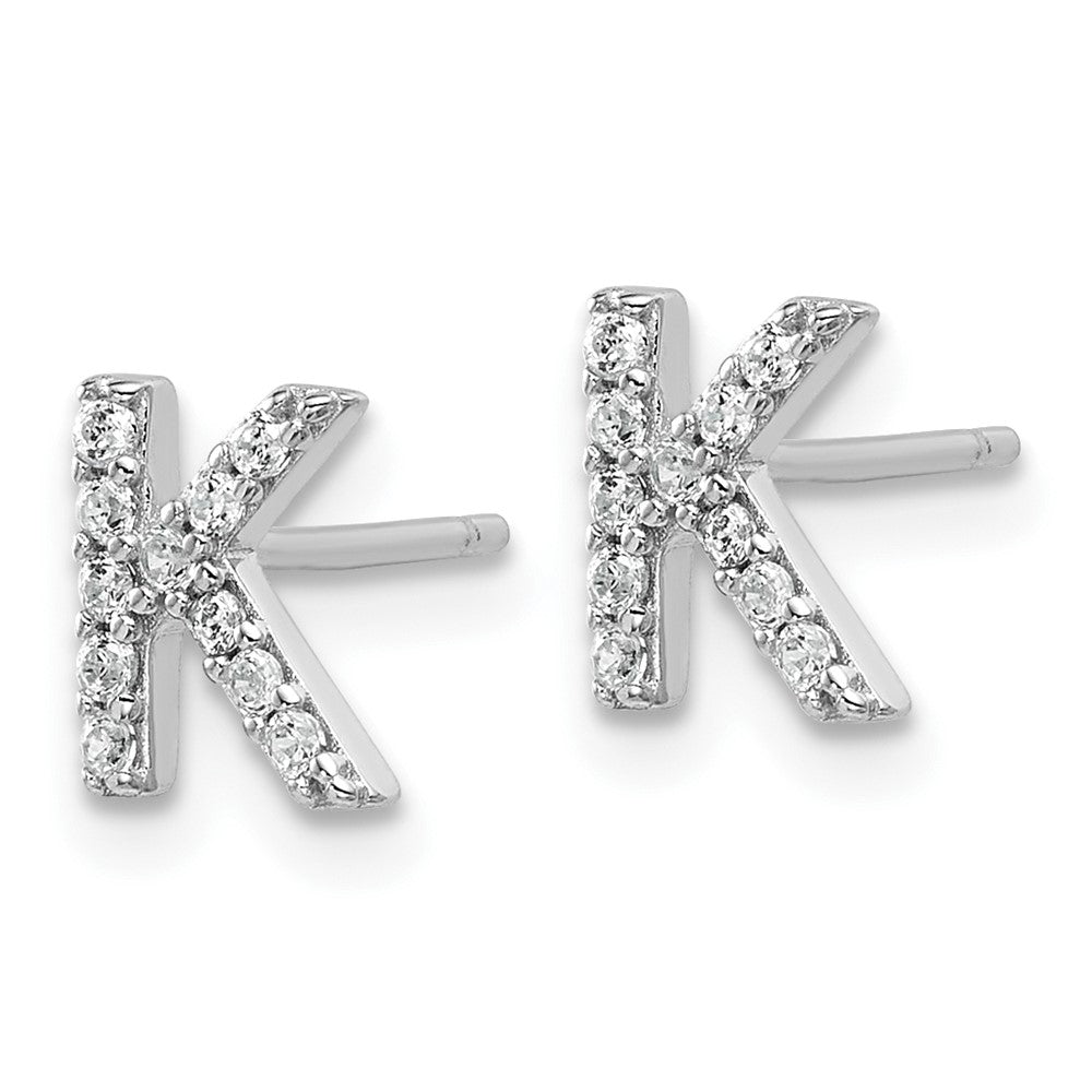 QCM1867K Cheryl M Sterling Silver Rhodium-plated Polished Letter K CZ Initial Post Earrings