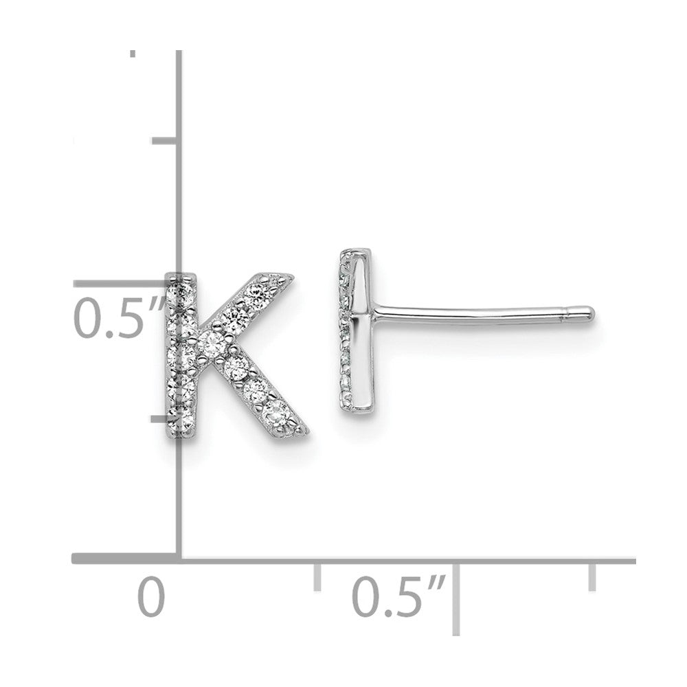 QCM1867K Cheryl M Sterling Silver Rhodium-plated Polished Letter K CZ Initial Post Earrings