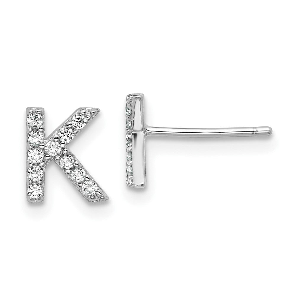 QCM1867K Cheryl M Sterling Silver Rhodium-plated Polished Letter K CZ Initial Post Earrings