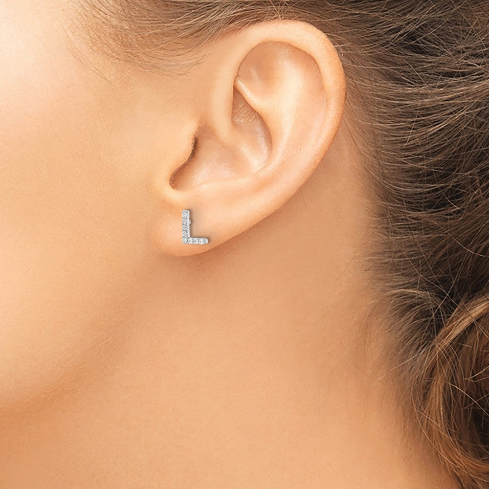QCM1867L Cheryl M Sterling Silver Rhodium-plated Polished Letter L CZ Initial Post Earrings