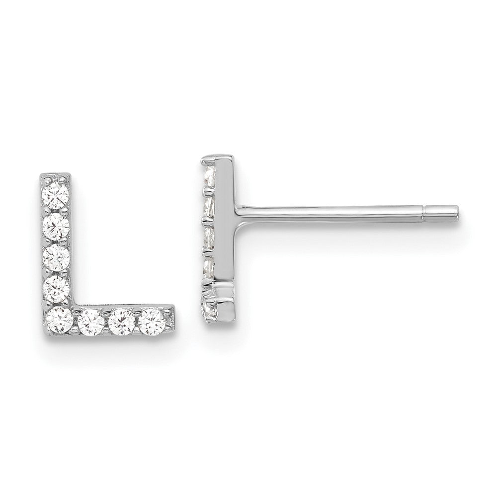 QCM1867L Cheryl M Sterling Silver Rhodium-plated Polished Letter L CZ Initial Post Earrings