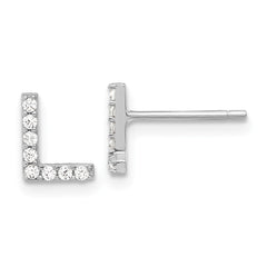 QCM1867L Cheryl M Sterling Silver Rhodium-plated Polished Letter L CZ Initial Post Earrings