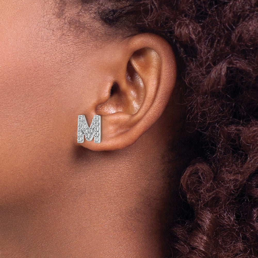 QCM1867M Cheryl M Sterling Silver Rhodium-plated Polished Letter M CZ Initial Post Earrings