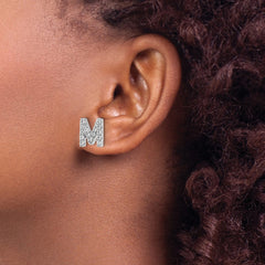 QCM1867M Cheryl M Sterling Silver Rhodium-plated Polished Letter M CZ Initial Post Earrings