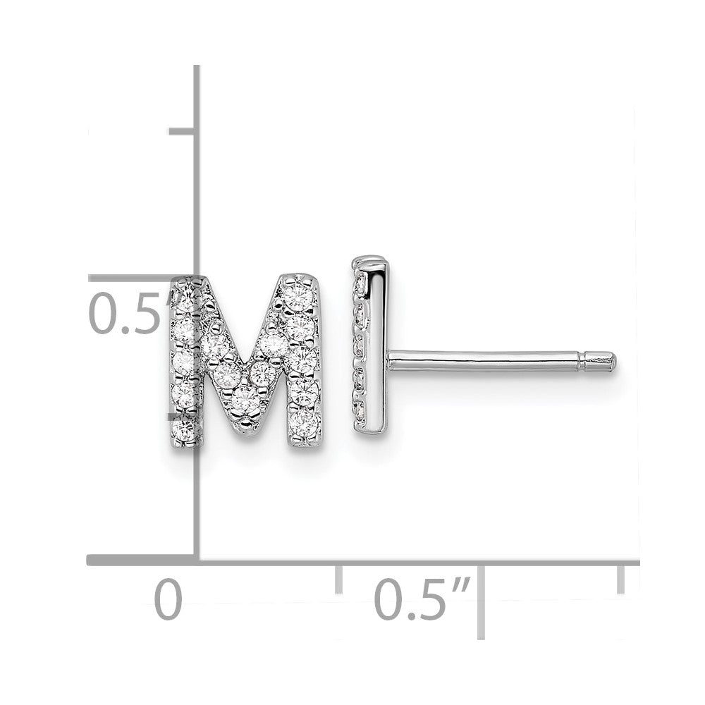 QCM1867M Cheryl M Sterling Silver Rhodium-plated Polished Letter M CZ Initial Post Earrings