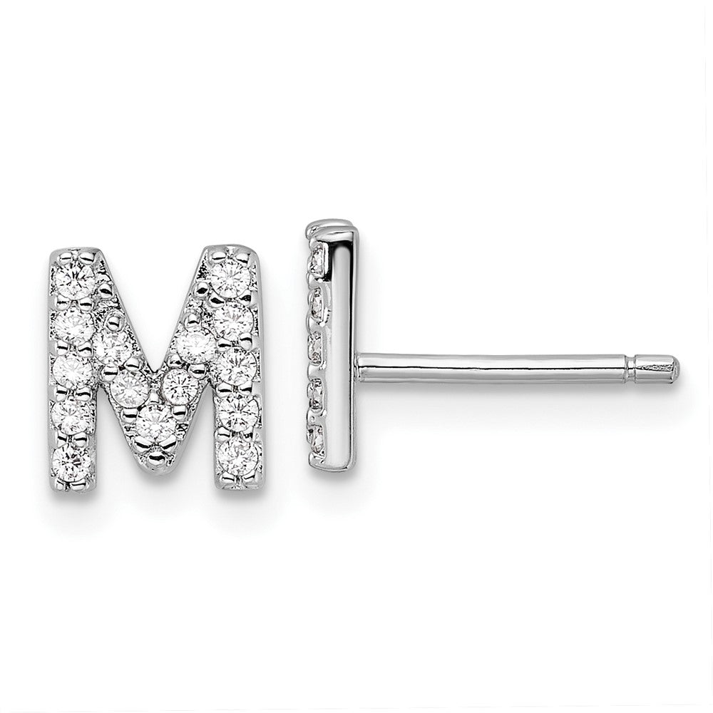 QCM1867M Cheryl M Sterling Silver Rhodium-plated Polished Letter M CZ Initial Post Earrings