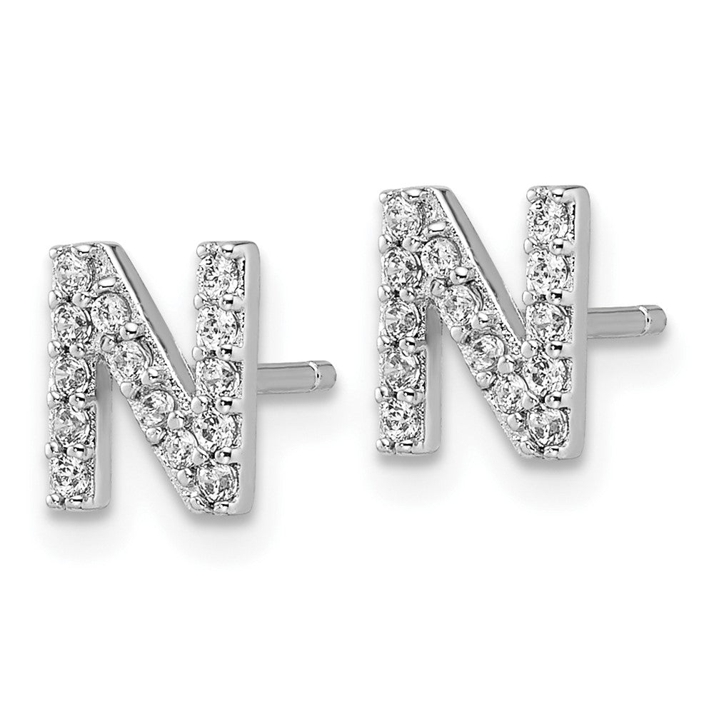QCM1867N Cheryl M Sterling Silver Rhodium-plated Polished Letter N CZ Initial Post Earrings