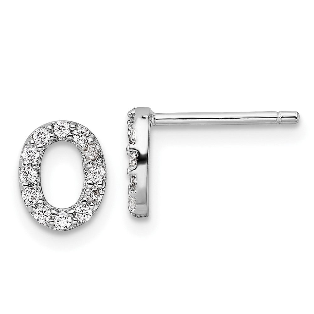 QCM1867O Cheryl M Sterling Silver Rhodium-plated Polished Letter O CZ Initial Post Earrings