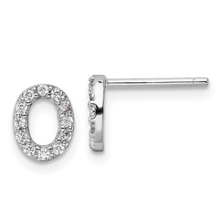 QCM1867O Cheryl M Sterling Silver Rhodium-plated Polished Letter O CZ Initial Post Earrings