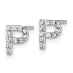 QCM1867P Cheryl M Sterling Silver Rhodium-plated Polished Letter P CZ Initial Post Earrings