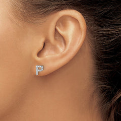 QCM1867P Cheryl M Sterling Silver Rhodium-plated Polished Letter P CZ Initial Post Earrings