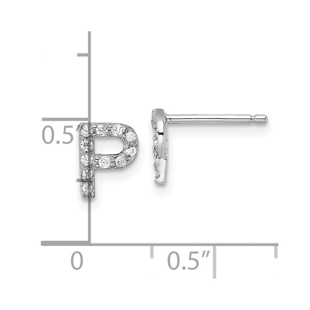 QCM1867P Cheryl M Sterling Silver Rhodium-plated Polished Letter P CZ Initial Post Earrings