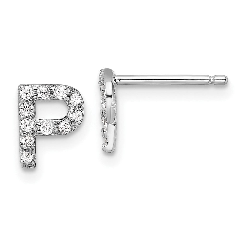 QCM1867P Cheryl M Sterling Silver Rhodium-plated Polished Letter P CZ Initial Post Earrings