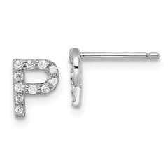 QCM1867P Cheryl M Sterling Silver Rhodium-plated Polished Letter P CZ Initial Post Earrings