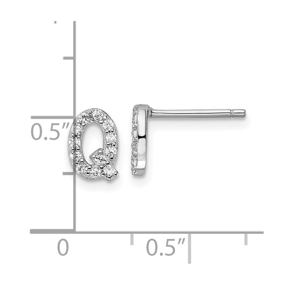 QCM1867Q Cheryl M Sterling Silver Rhodium-plated Polished Letter Q CZ Initial Post Earrings