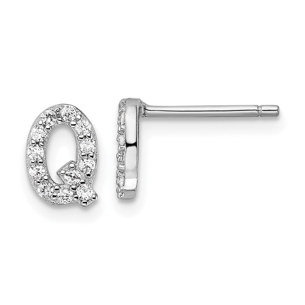 QCM1867Q Cheryl M Sterling Silver Rhodium-plated Polished Letter Q CZ Initial Post Earrings