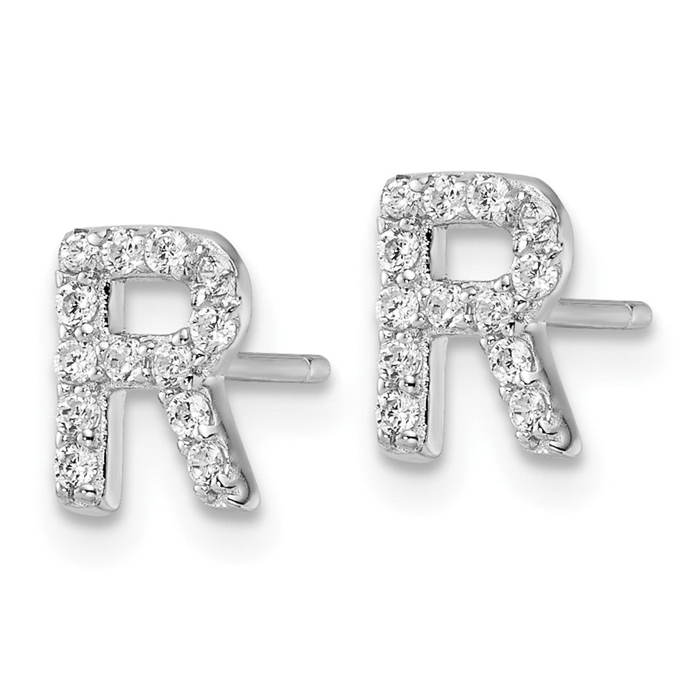 QCM1867R Cheryl M Sterling Silver Rhodium-plated Polished Letter R CZ Initial Post Earrings