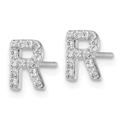 QCM1867R Cheryl M Sterling Silver Rhodium-plated Polished Letter R CZ Initial Post Earrings
