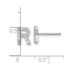QCM1867R Cheryl M Sterling Silver Rhodium-plated Polished Letter R CZ Initial Post Earrings