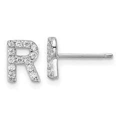 QCM1867R Cheryl M Sterling Silver Rhodium-plated Polished Letter R CZ Initial Post Earrings