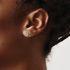 QCM1867S Cheryl M Sterling Silver Rhodium-plated Polished Letter S CZ Initial Post Earrings