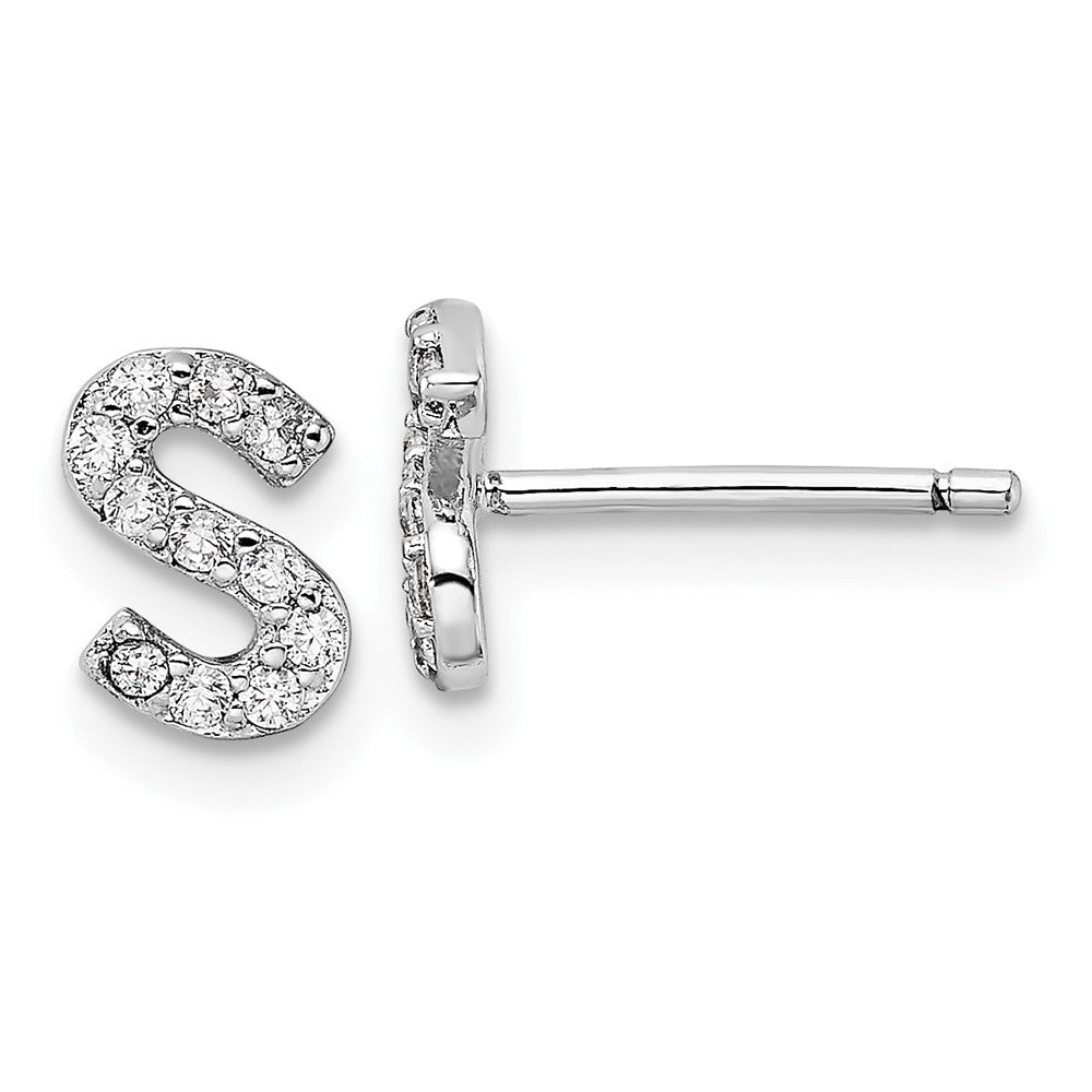 QCM1867S Cheryl M Sterling Silver Rhodium-plated Polished Letter S CZ Initial Post Earrings