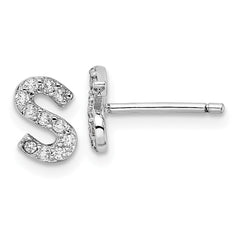 QCM1867S Cheryl M Sterling Silver Rhodium-plated Polished Letter S CZ Initial Post Earrings