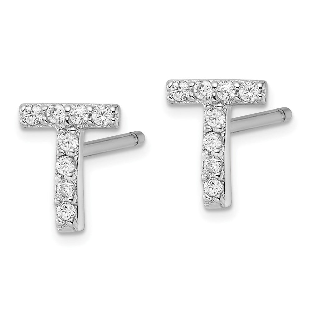 QCM1867T Cheryl M Sterling Silver Rhodium-plated Polished Letter T CZ Initial Post Earrings
