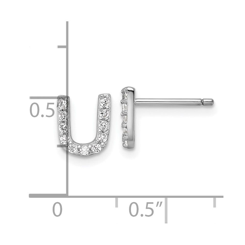 QCM1867U Cheryl M Sterling Silver Rhodium-plated Polished Letter U CZ Initial Post Earrings