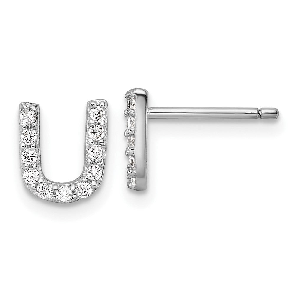 QCM1867U Cheryl M Sterling Silver Rhodium-plated Polished Letter U CZ Initial Post Earrings