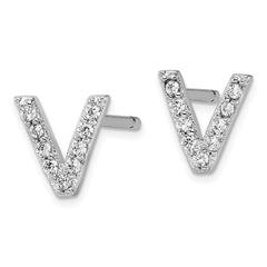 QCM1867V Cheryl M Sterling Silver Rhodium-plated Polished Letter V CZ Initial Post Earrings