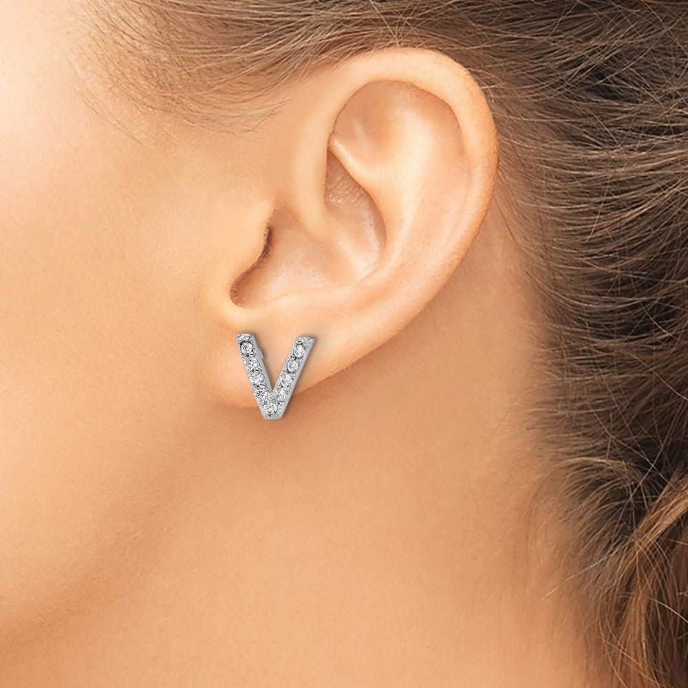QCM1867V Cheryl M Sterling Silver Rhodium-plated Polished Letter V CZ Initial Post Earrings