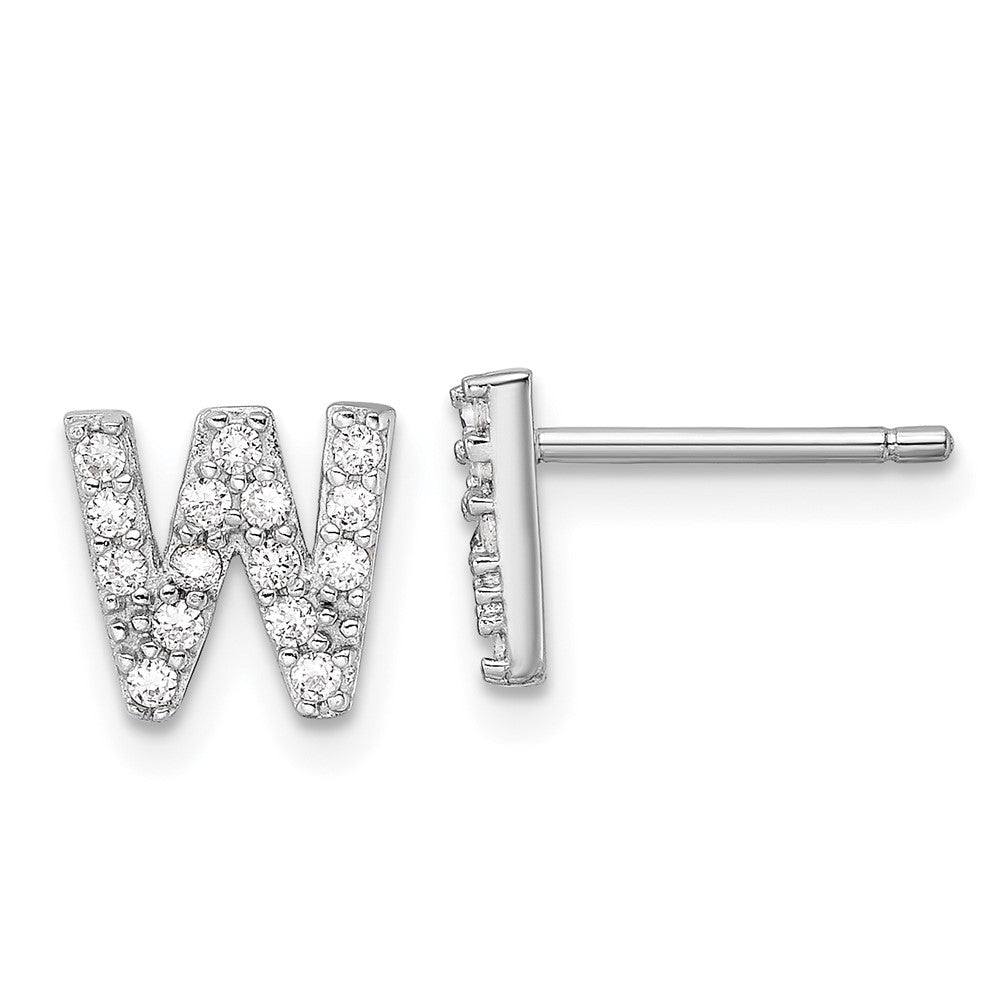 QCM1867W Cheryl M Sterling Silver Rhodium-plated Polished Letter W CZ Initial Post Earrings