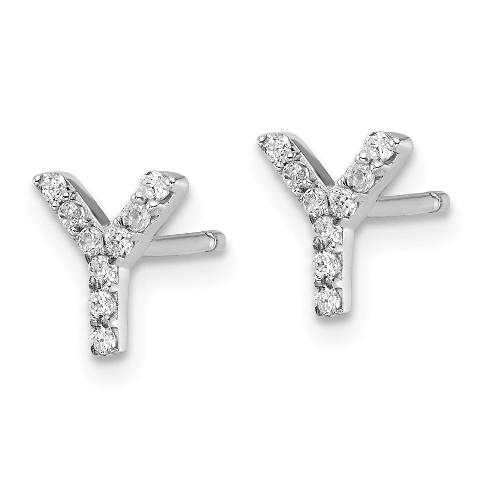 QCM1867Y Cheryl M Sterling Silver Rhodium-plated Polished Letter Y CZ Initial Post Earrings