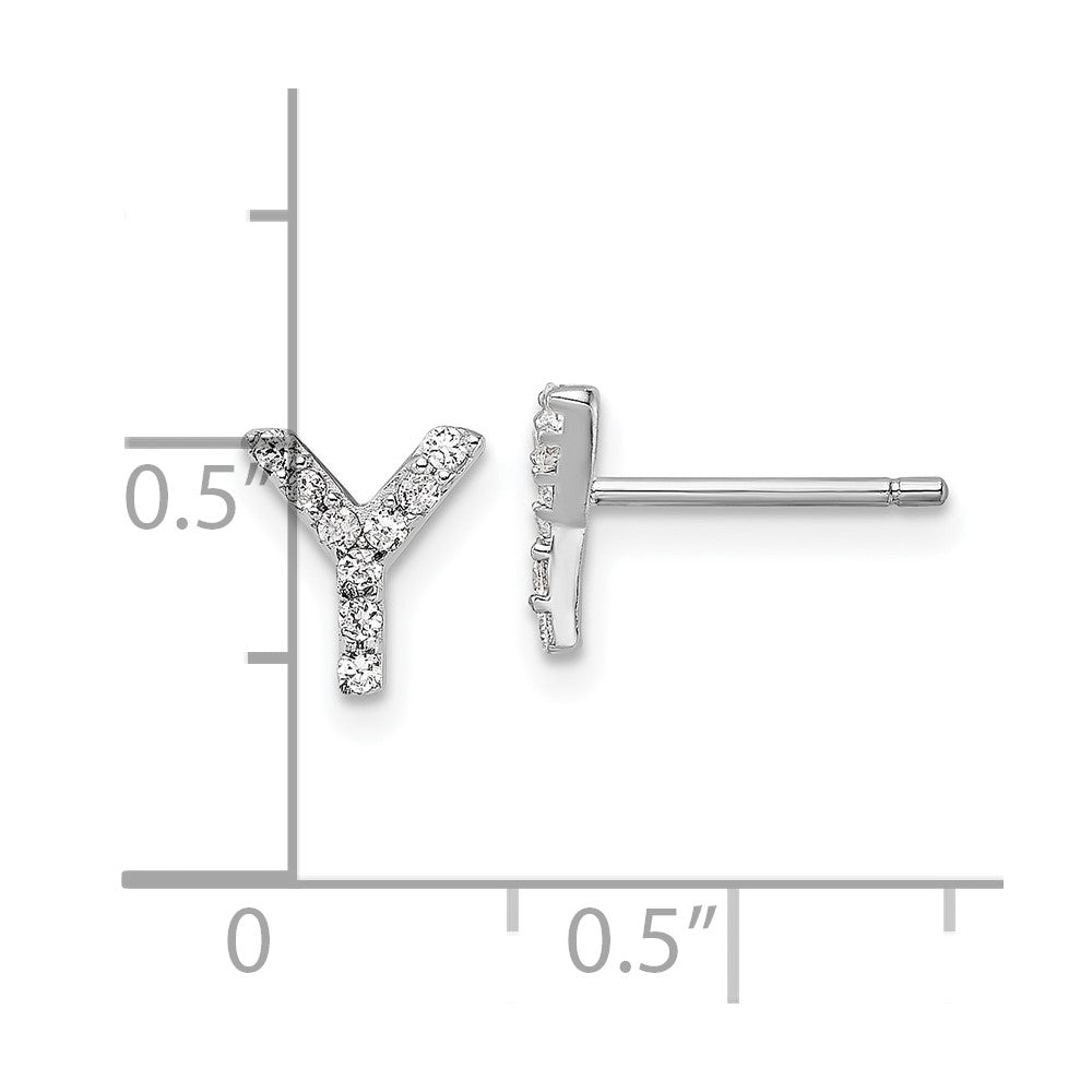 QCM1867Y Cheryl M Sterling Silver Rhodium-plated Polished Letter Y CZ Initial Post Earrings