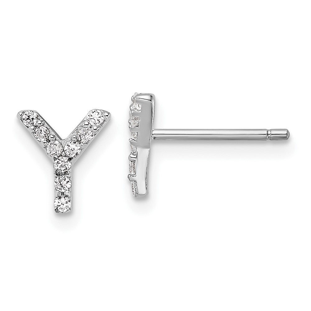 QCM1867Y Cheryl M Sterling Silver Rhodium-plated Polished Letter Y CZ Initial Post Earrings