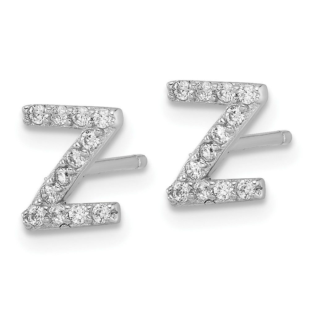 QCM1867Z Cheryl M Sterling Silver Rhodium-plated Polished Letter Z CZ Initial Post Earrings