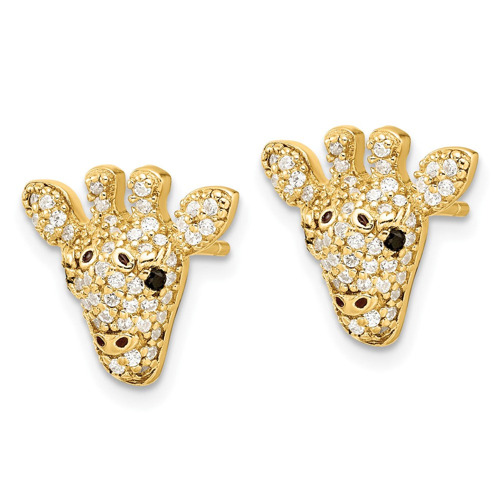 QCM1870Y Cheryl M Sterling Silver Gold-plated Polished Black and White CZ and Black Enamel Giraffe Post Earrings