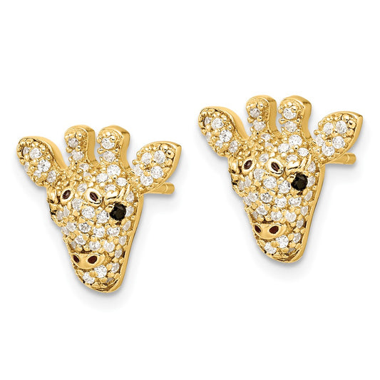 QCM1870Y Cheryl M Sterling Silver Gold-plated Polished Black and White CZ and Black Enamel Giraffe Post Earrings