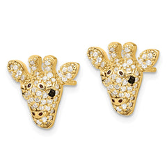 QCM1870Y Cheryl M Sterling Silver Gold-plated Polished Black and White CZ and Black Enamel Giraffe Post Earrings