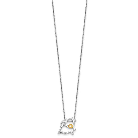 Cheryl M Sterling Silver Rhodium and Gold-plated Polished CZ Cow 16 Inch with 2 Inch Extension Necklace QCM1873-16