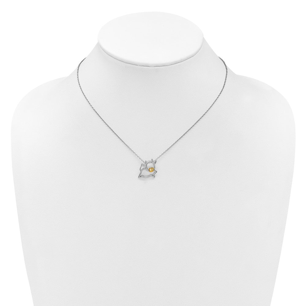 Cheryl M Sterling Silver Rhodium and Gold-plated Polished CZ Cow 16 Inch with 2 Inch Extension Necklace QCM1873-16