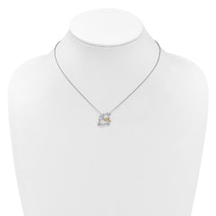 Cheryl M Sterling Silver Rhodium and Gold-plated Polished CZ Cow 16 Inch with 2 Inch Extension Necklace QCM1873-16