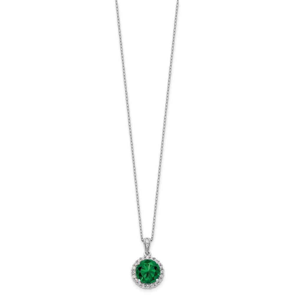 Cheryl M Sterling Silver Rhodium-plated Polished Green and White CZ Halo Circle 16 Inch with 2 Inch Extension Necklace QCM1874-16